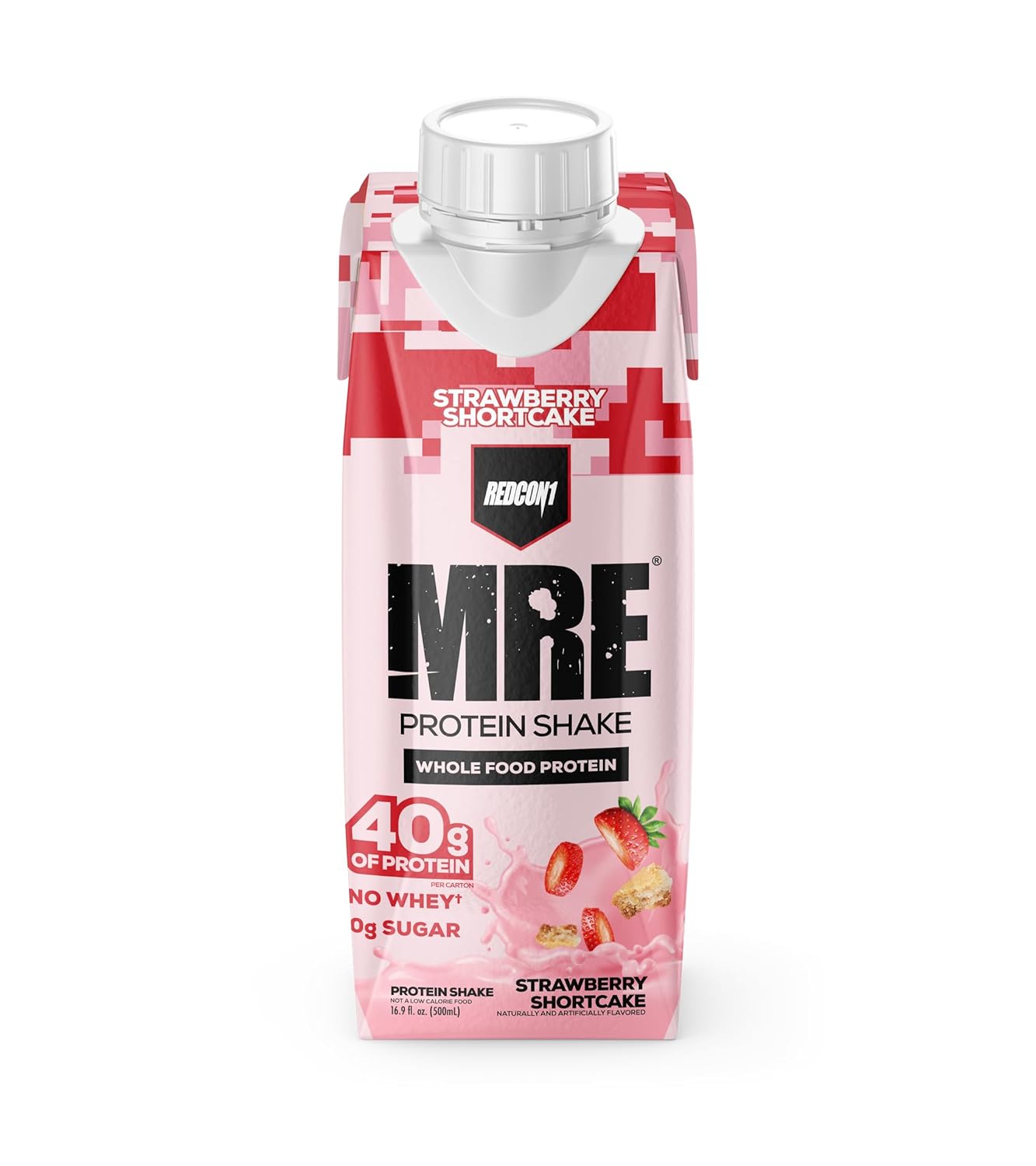 12 Pack of REDCON1 MRE Strawberry Shortcake Ready to Drink Protein Shakes - Whole Food Sourced Protein Drinks for Athletes - Sugar-Free RTD Shake to Power Performance
