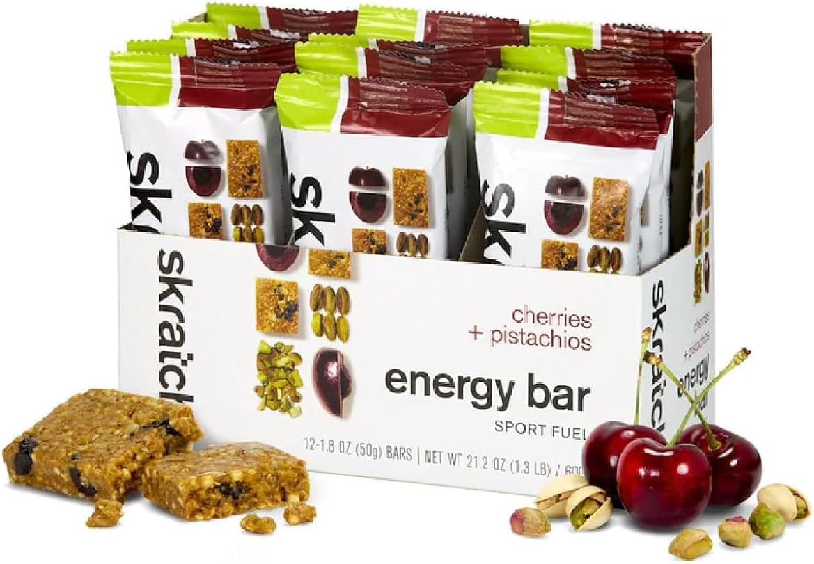 12 Pack of Skratch Labs Cherry Pistachio Energy Bars - Plant Based Snack with Low Sugar, 4g Protein - Non-GMO, Gluten Free, Soy Free, Vegan, Kosher