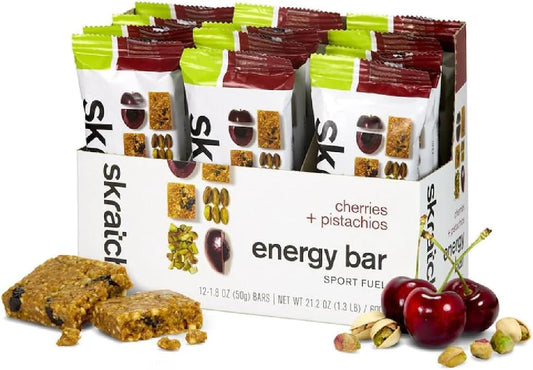 12 Pack of Skratch Labs Cherry Pistachio Energy Bars - Plant Based Snack with Low Sugar, 4g Protein - Non-GMO, Gluten Free, Soy Free, Vegan, Kosher