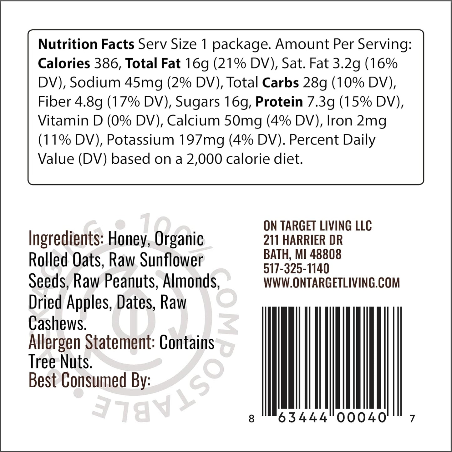 12 Pack On Target Living Food Bars - Peanut Butter Chocolate Chunk Flavor