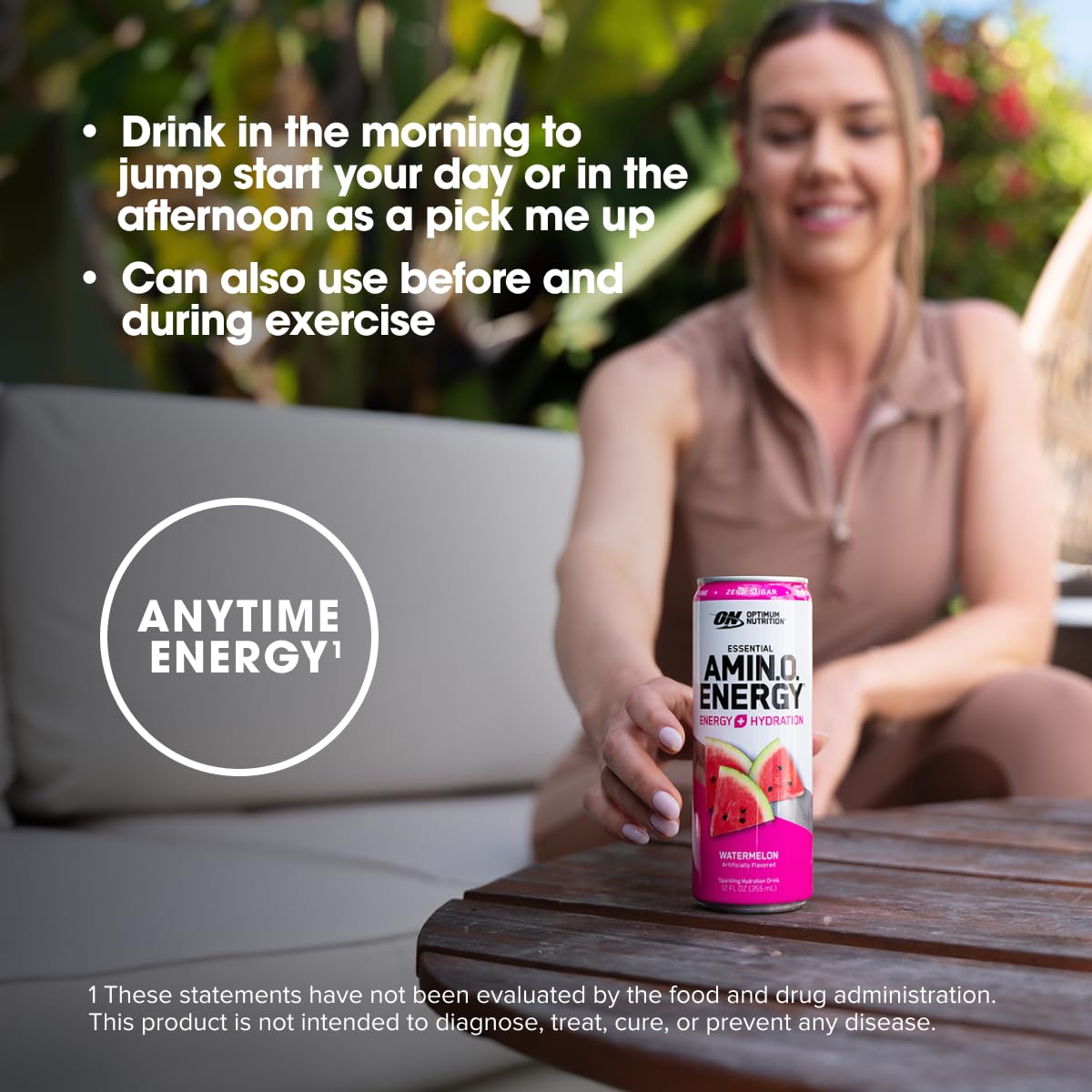 12-Pack Optimum Nutrition Amino Energy Sparkling Hydration Drink, Watermelon Flavor - Electrolytes, Caffeine, Amino Acids, BCAAs - Sugar-Free
