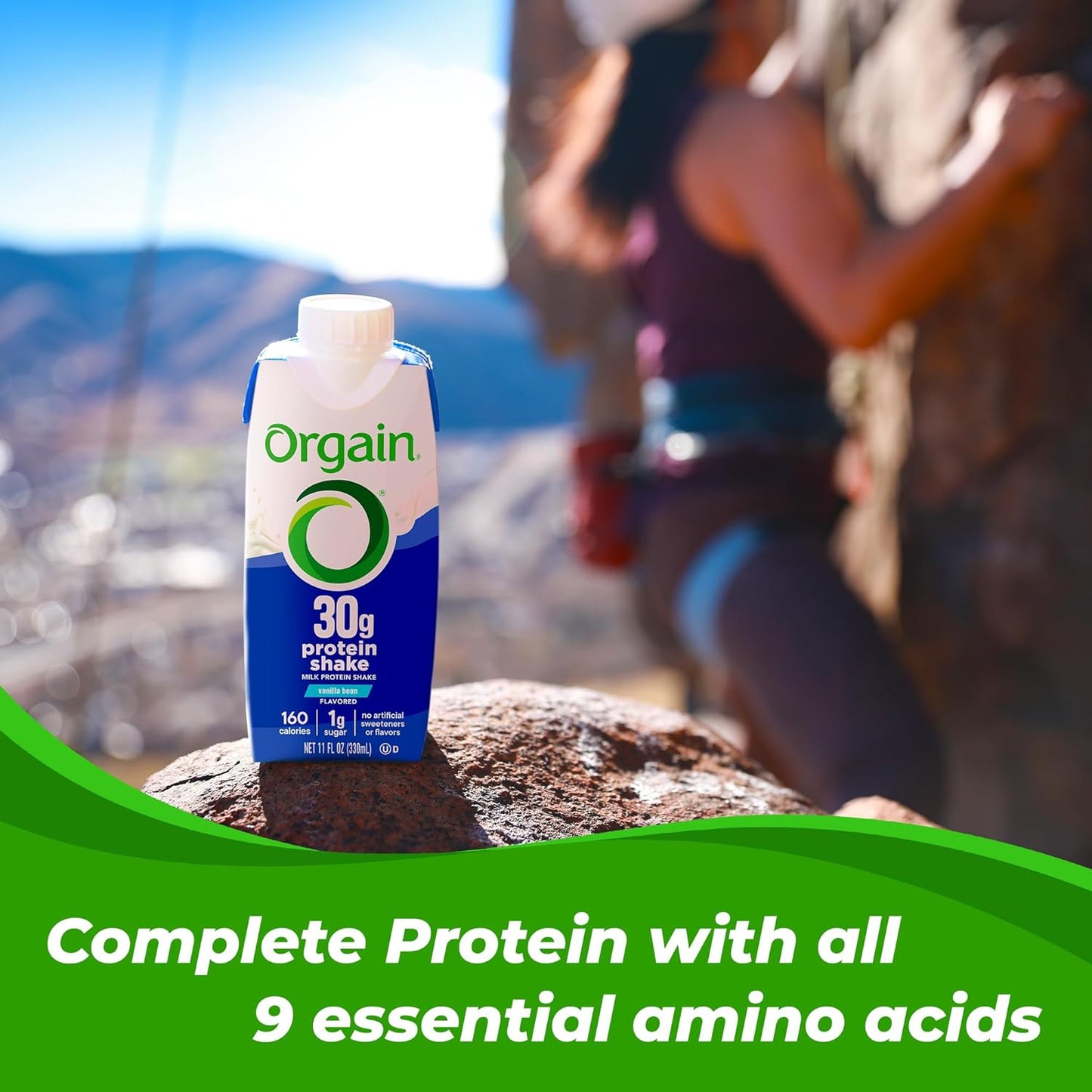 12 Pack Orgain Vanilla Bean High Protein Shake, 30g Protein, Dairy Isolate Milk, 6g BCAAs, 1g Sugar, Meal Replacement, Ready to Drink, Keto & Gluten-Free, 11 Fl Oz