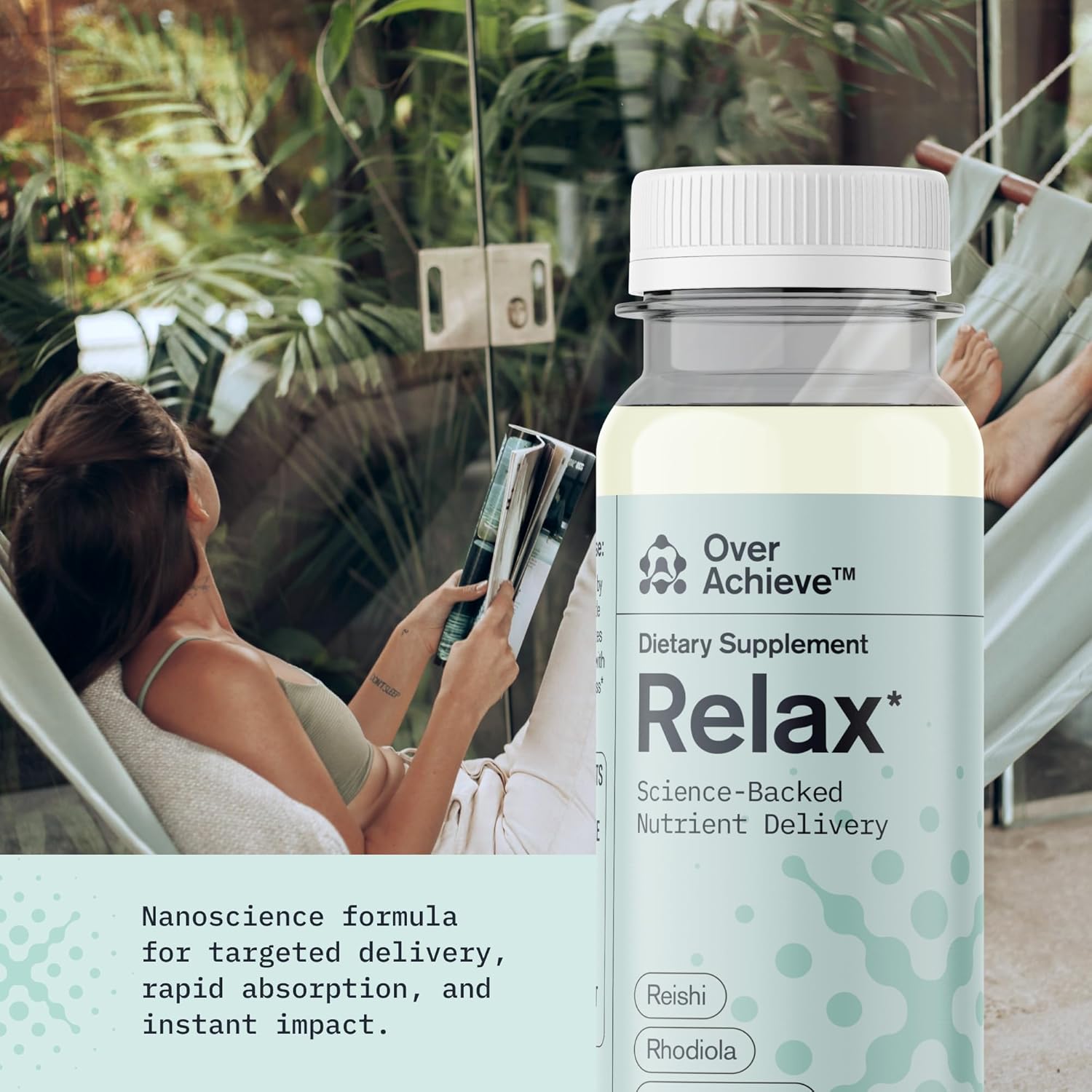 12 Pack Overachieve Relaxation Drink with Ashwagandha, Rhodiola Rosea, and Reishi Mushroom for Stress Relief - Berry Hibiscus Flavor