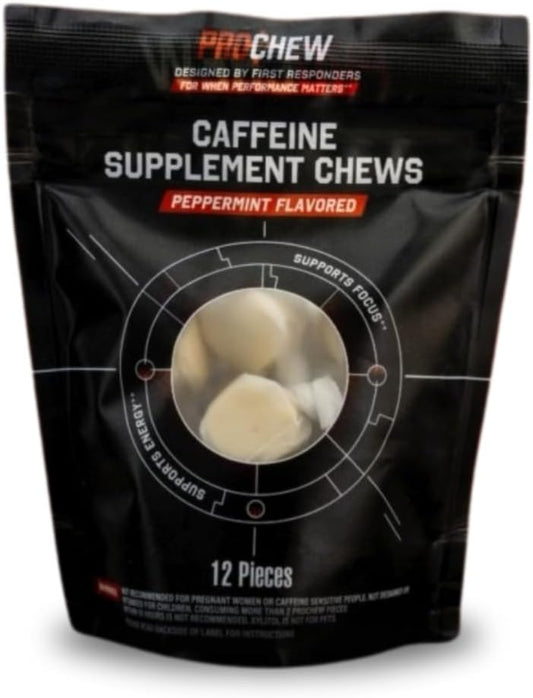 12 Pack Prochew Caffeinated Peppermint Taffy Energy Supplements - 125mg Caffeine Chewable Protein for Adults