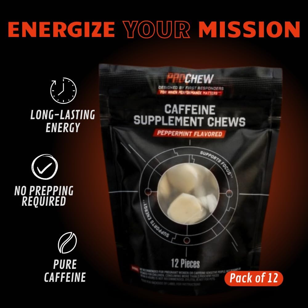 12 Pack Prochew Caffeinated Peppermint Taffy Energy Supplements - 125mg Caffeine Chewable Protein for Adults
