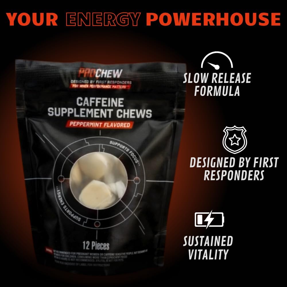 12 Pack Prochew Caffeinated Peppermint Taffy Energy Supplements - 125mg Caffeine Chewable Protein for Adults