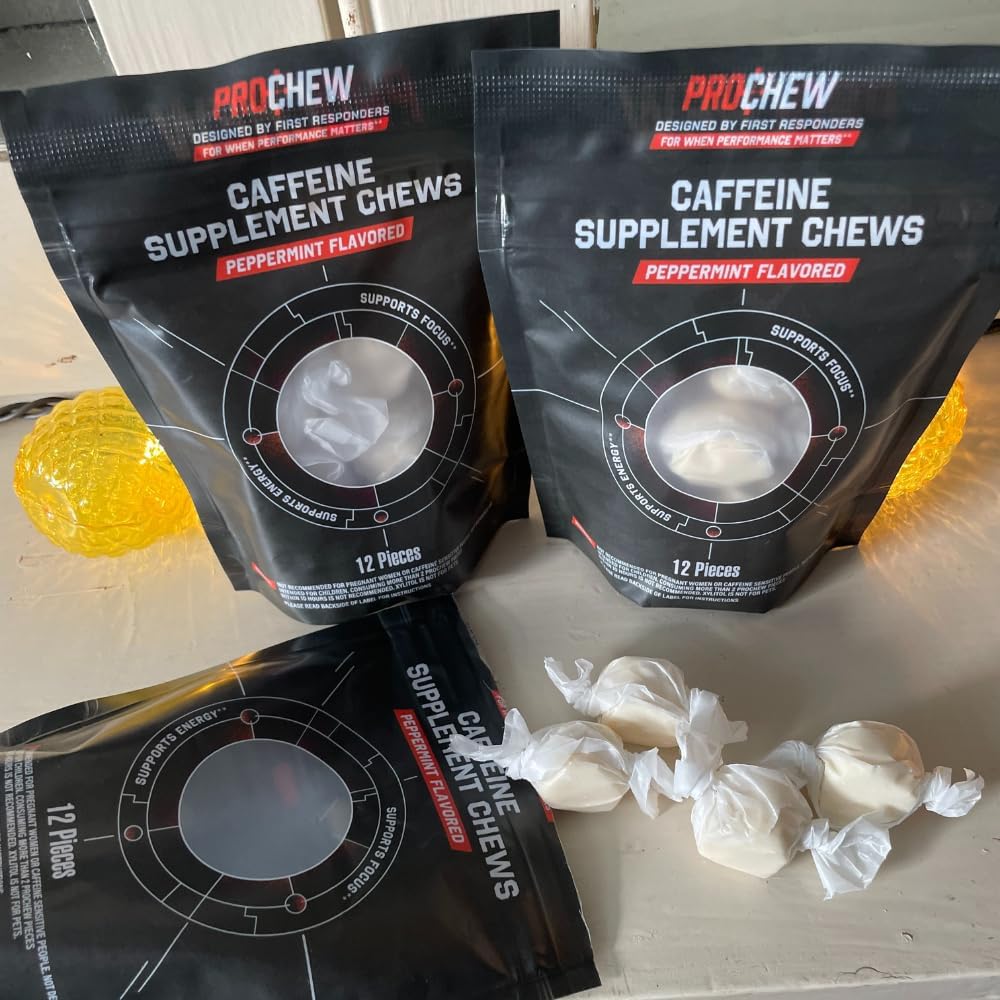 12 Pack Prochew Caffeinated Peppermint Taffy Energy Supplements - 125mg Caffeine Chewable Protein for Adults
