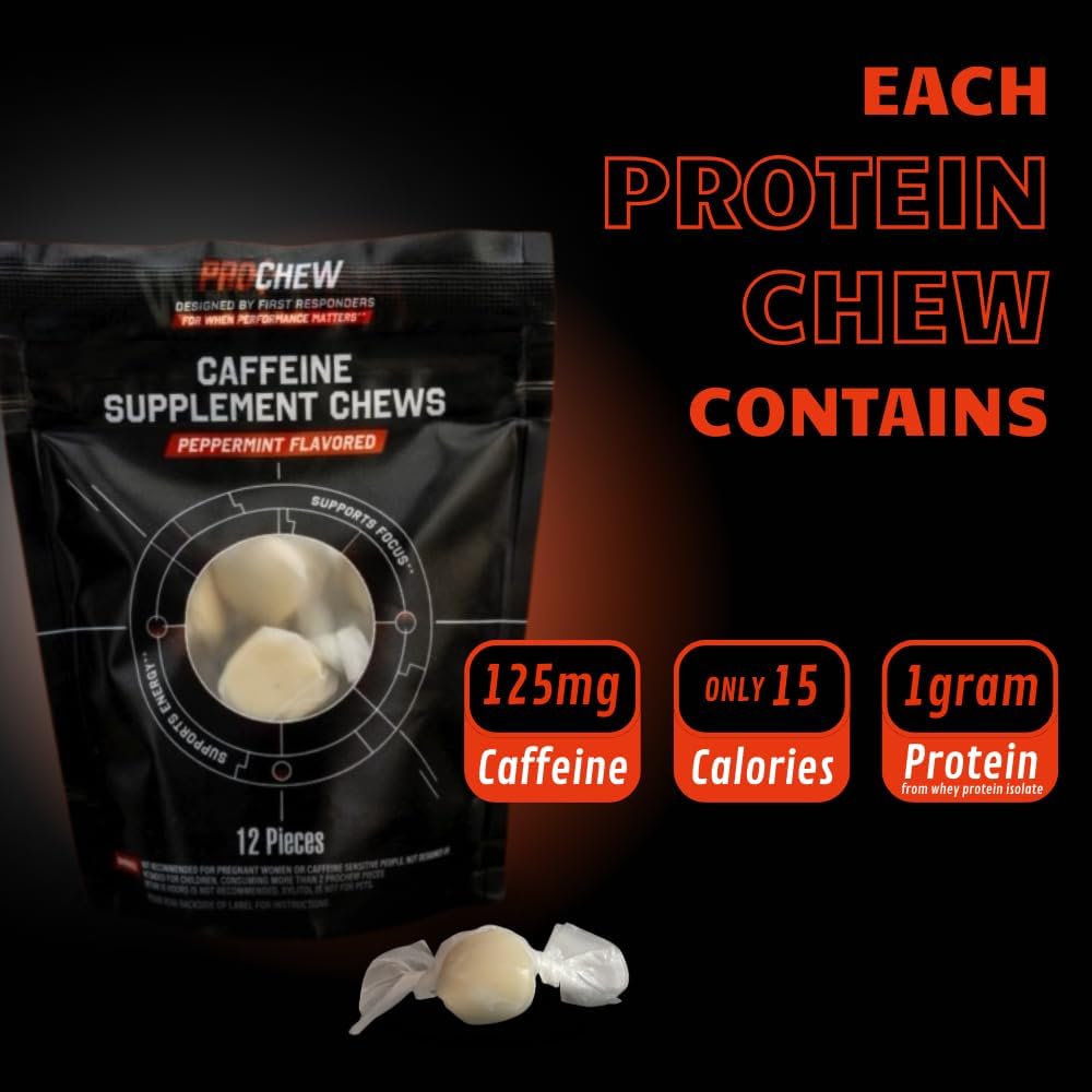12 Pack Prochew Caffeinated Peppermint Taffy Energy Supplements - 125mg Caffeine Chewable Protein for Adults