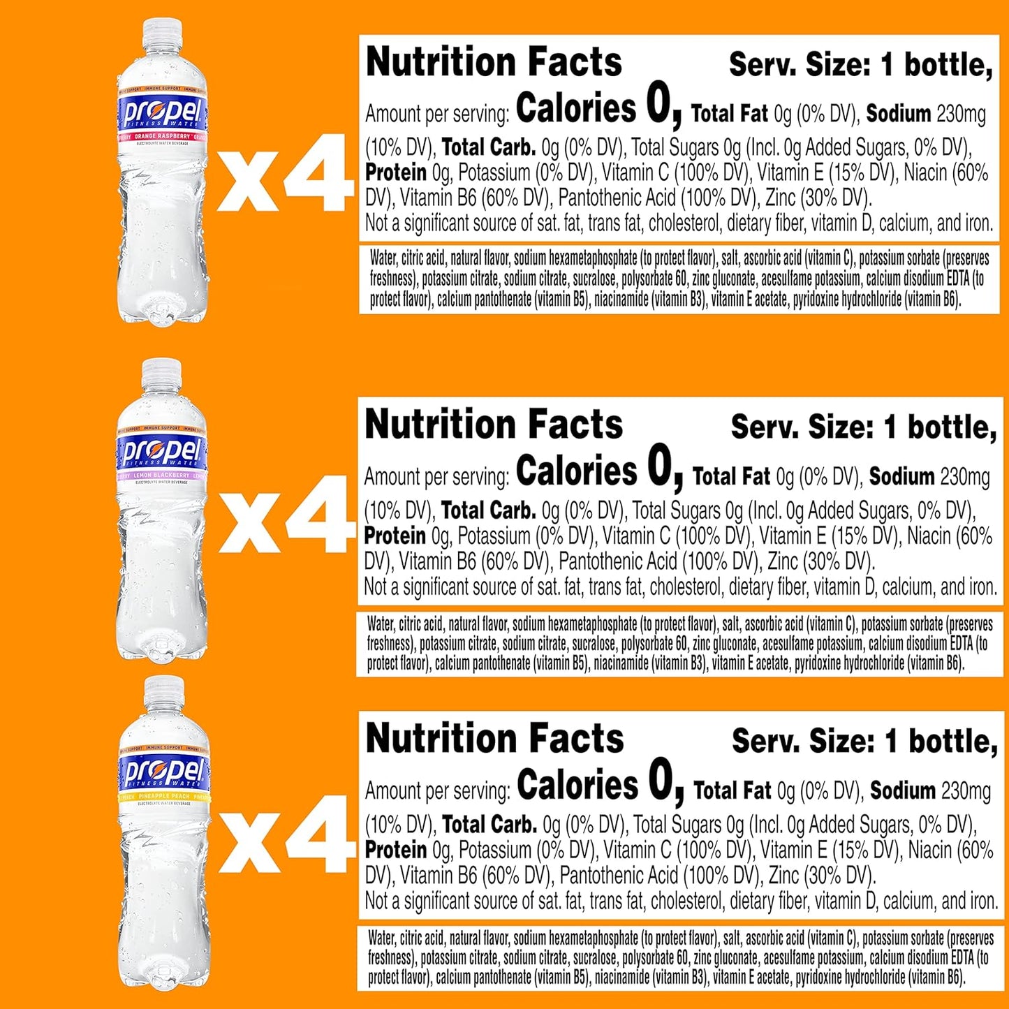 12-Pack Propel Immune Support Drink Variety Pack - 3 Flavors, 16 Fl Oz Each, Vitamin C + Zinc Boost