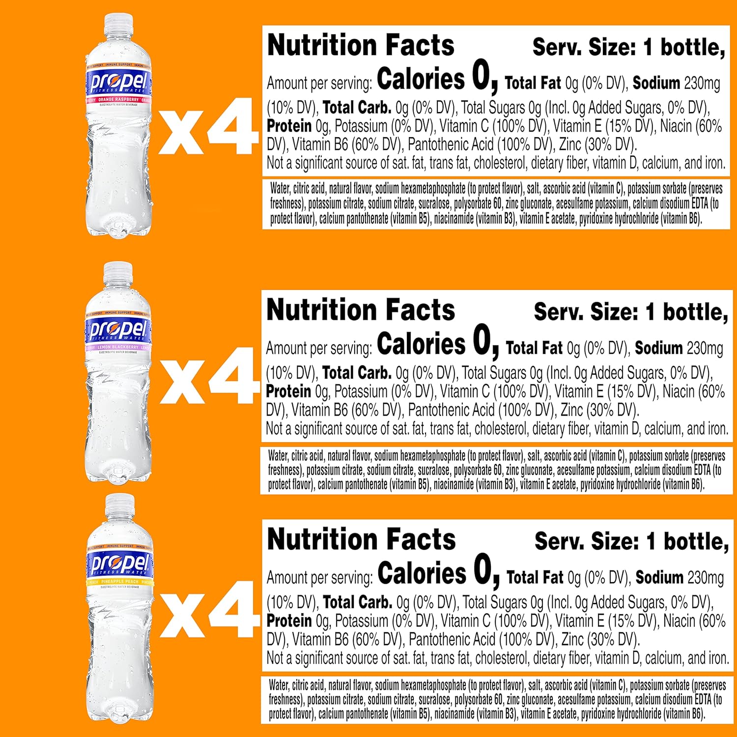 12-Pack Propel Immune Support Drink Variety Pack - 3 Flavors, 16 Fl Oz Each, Vitamin C + Zinc Boost