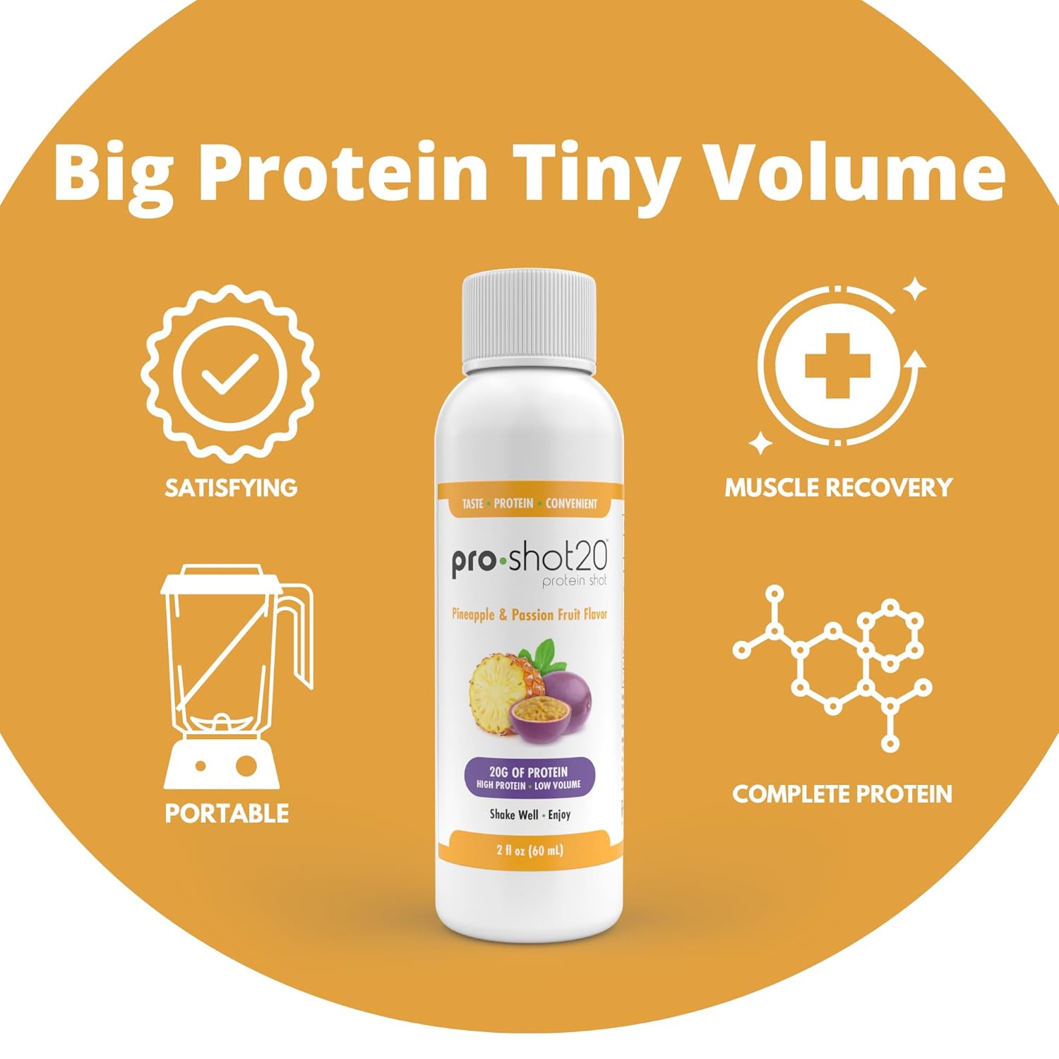 12-Pack R-Kane Nutritionals Pro-Shot20 Pineapple & Passion Fruit Protein Shots - 20g Whey Protein & Collagen Drink, Low Calorie, Low Carb, Gluten Free - Ready to Drink, No Aspartame - BoostGo Australia
