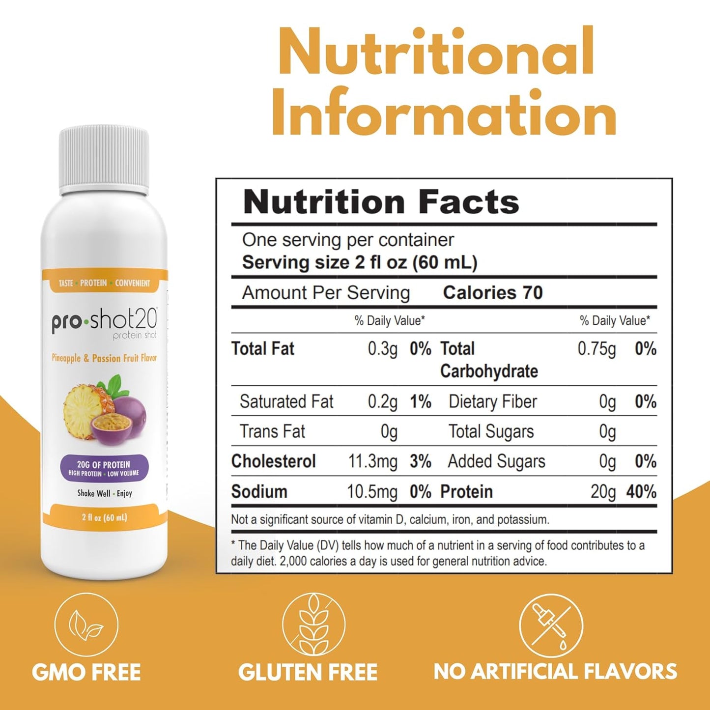 12-Pack R-Kane Nutritionals Pro-Shot20 Pineapple & Passion Fruit Protein Shots - 20g Whey Protein & Collagen Drink, Low Calorie, Low Carb, Gluten Free - Ready to Drink, No Aspartame - BoostGo Australia