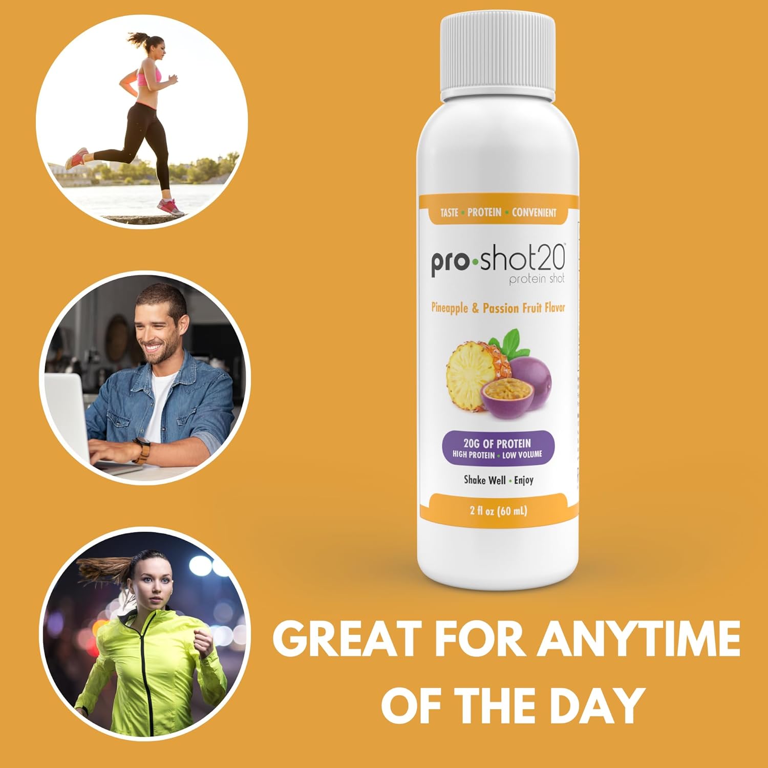 12-Pack R-Kane Nutritionals Pro-Shot20 Pineapple & Passion Fruit Protein Shots - 20g Whey Protein & Collagen Drink, Low Calorie, Low Carb, Gluten Free - Ready to Drink, No Aspartame - BoostGo Australia