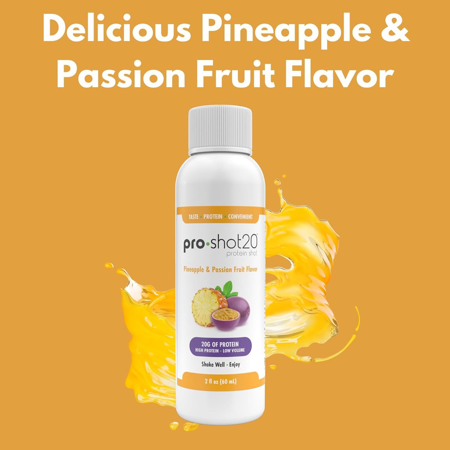12-Pack R-Kane Nutritionals Pro-Shot20 Pineapple & Passion Fruit Protein Shots - 20g Whey Protein & Collagen Drink, Low Calorie, Low Carb, Gluten Free - Ready to Drink, No Aspartame - BoostGo Australia