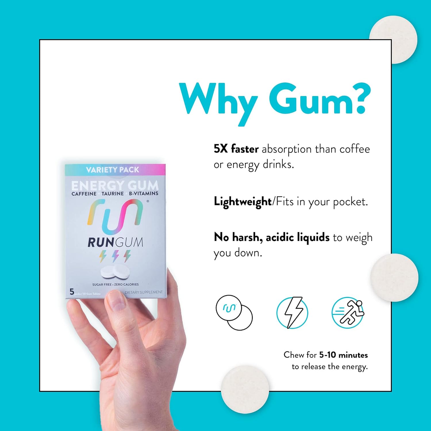12-Pack RUN GUM Variety Pack, Energy Chewing Gum with 50mg Caffeine, Taurine, B-Vitamins, Sugar Free, Zero Calorie, Gluten Free - BoostGo Australia