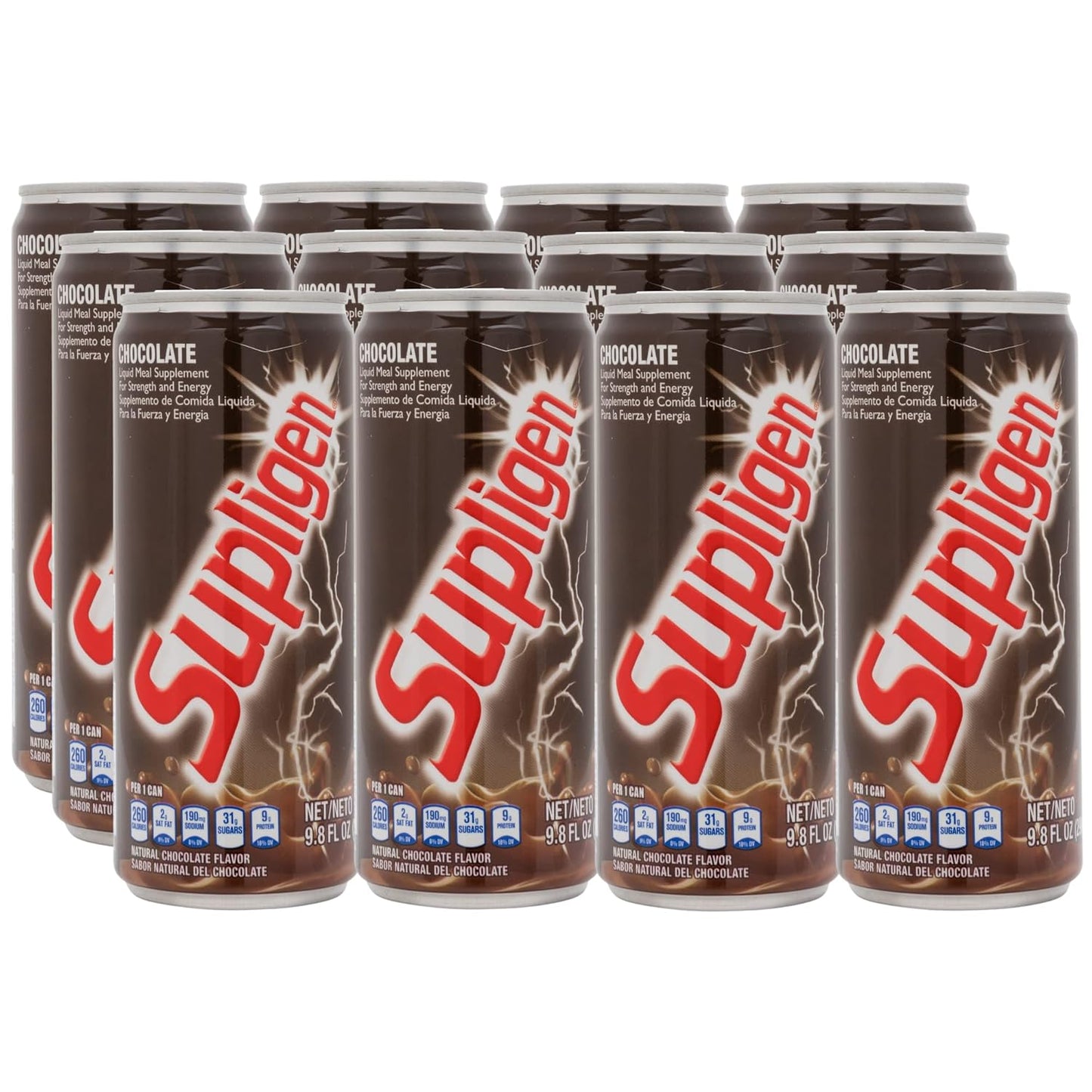 12 Pack Supligen Chocolate Liquid Meal Supplement for Strength and Energy, 9.87 oz