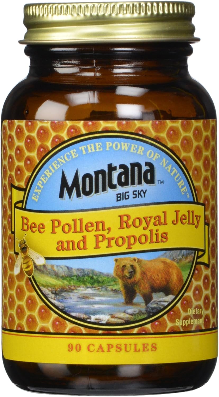 12 Packs of Montana Big Sky Bee Pollen Royal Jelly and Propolis Capsules, 90 Count - Natural Supplement for Health and Wellness