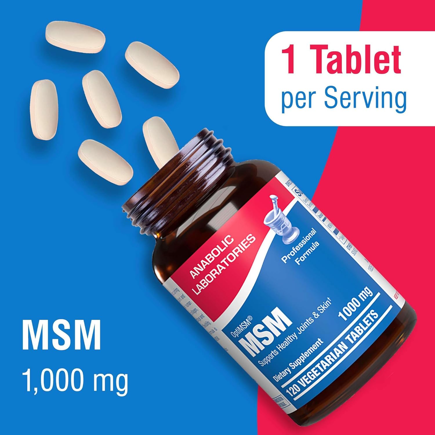 120 Anabolic Laboratories MSM Tablets - 1000mg Vegetarian Supplements for Healthy Joints and Skin with OptiMSM