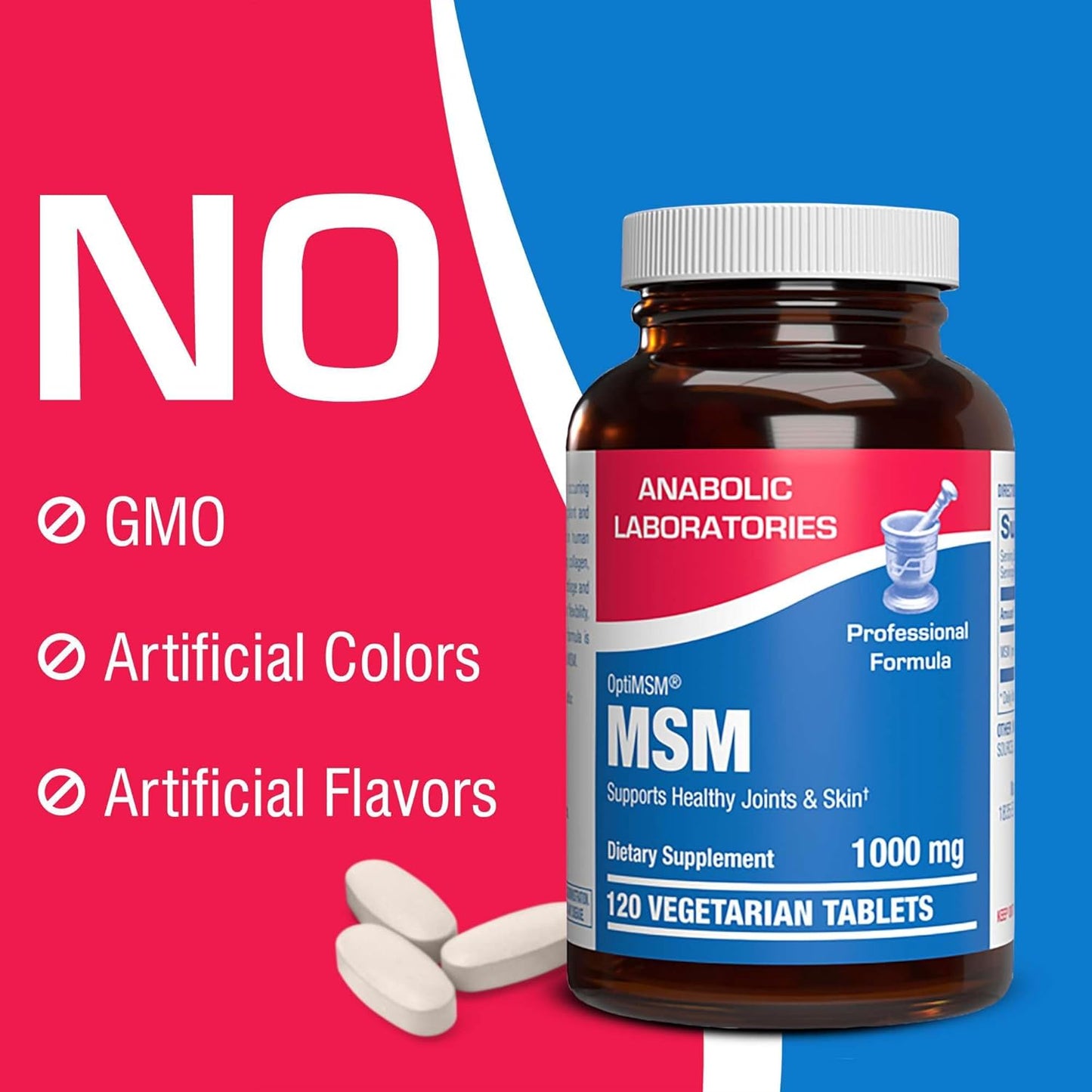 120 Anabolic Laboratories MSM Tablets - 1000mg Vegetarian Supplements for Healthy Joints and Skin with OptiMSM