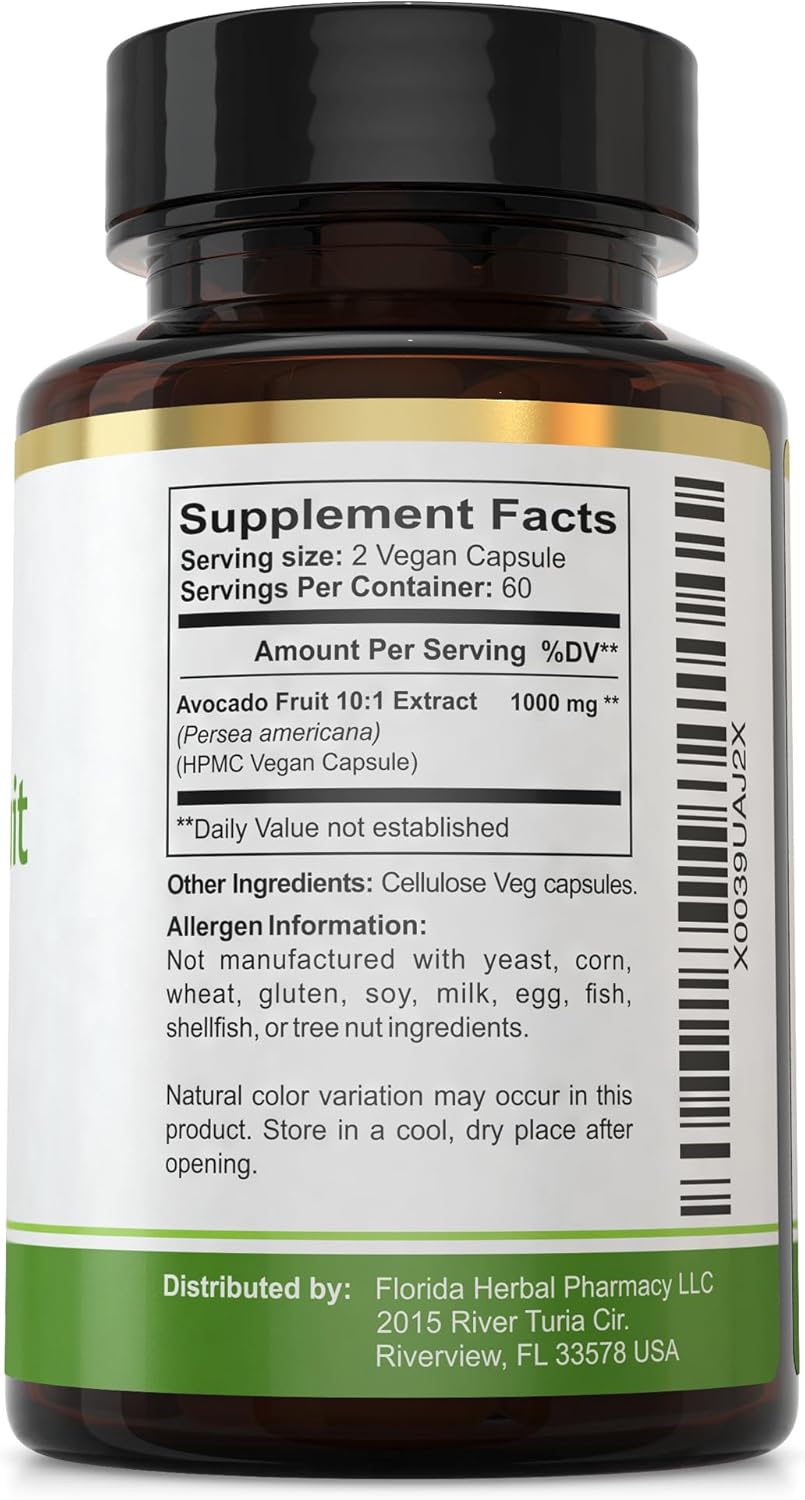 120 Avocado Fruit Extract Capsules - Florida Herbal Pharmacy