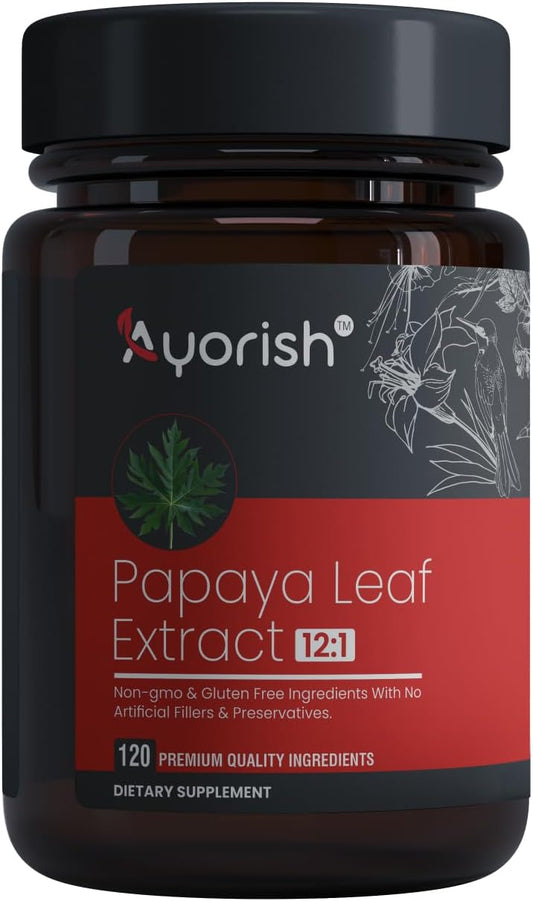 120 Ayorish Papaya Leaf Extract Capsules - 60 Day Supply | Non GMO & Gluten Free - 12:1 Concentration
