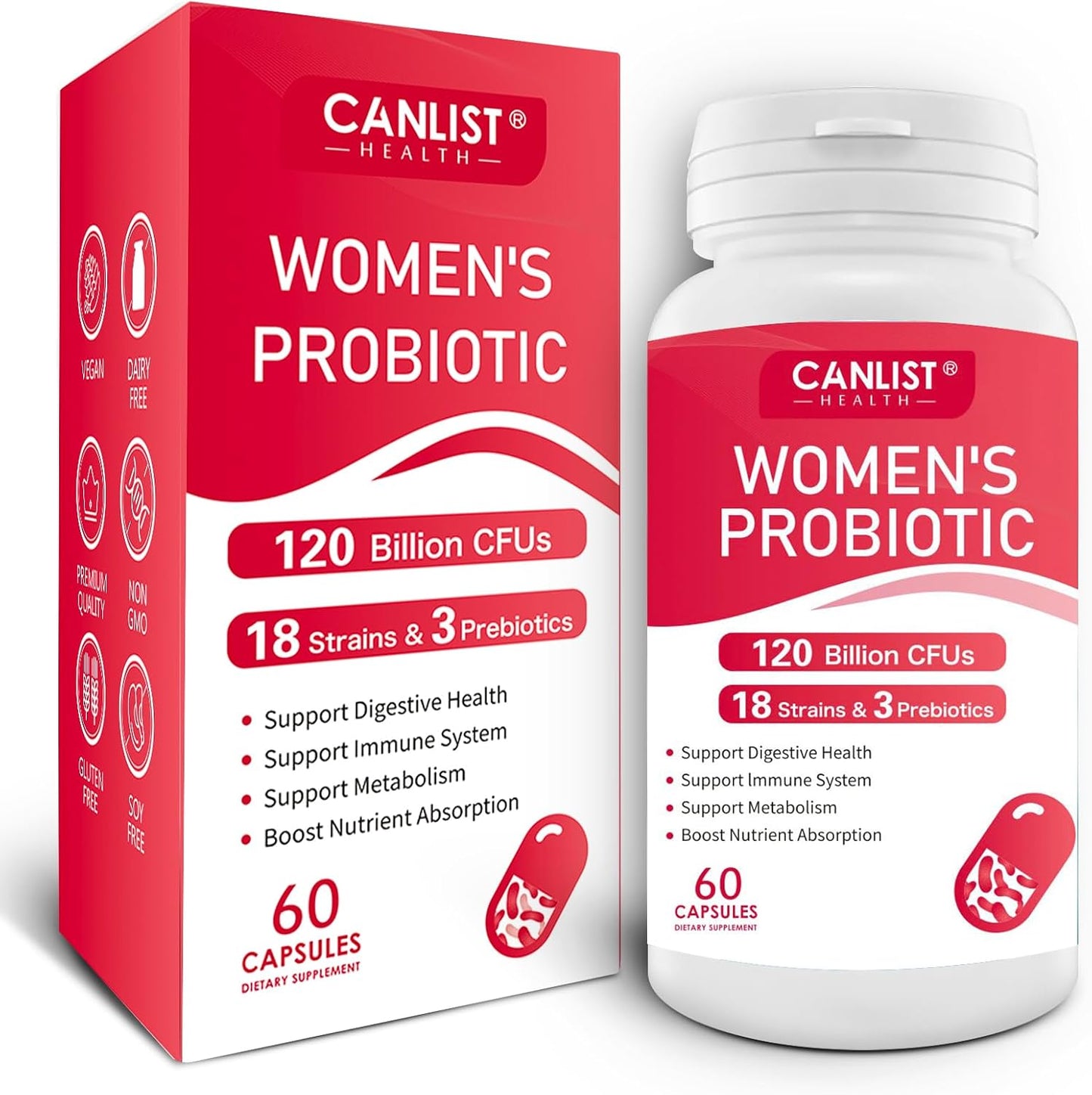 120 Billion CFU Women's Probiotic with 18 Strains, 3 Prebiotics, Digestive Enzymes, Cranberry - Organic, Non-GMO, Soy Free