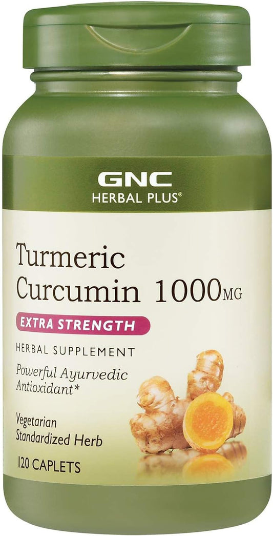 120 Caplets of GNC Herbal Plus Turmeric Curcumin 1000mg Extra Strength for Antioxidant Support