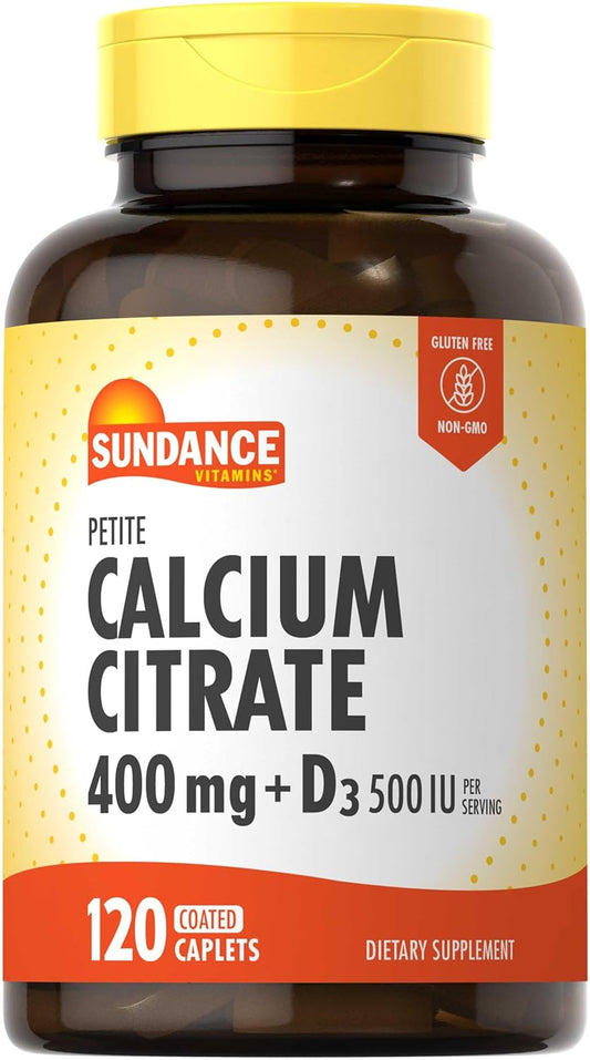120 Caplets of Sundance Calcium Citrate 400mg with Vitamin D3 - Vegetarian, Non-GMO, Gluten Free Supplement