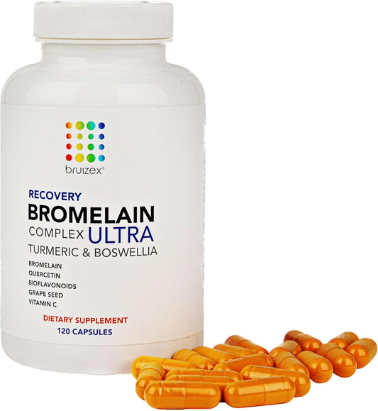 120 Capsules Bruizex Ultra Bromelain and Quercetin Supplement for Bruising, Trauma Recovery, and Swelling after Surgery with Turmeric and Boswellia