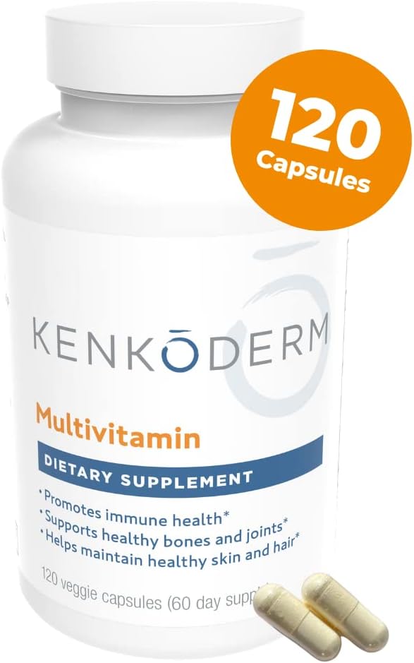120 Capsules Kenkoderm Multivitamin for Psoriasis & Skin Care with Omega 3, Vitamin D, Collagen, Folic Acid & MSM