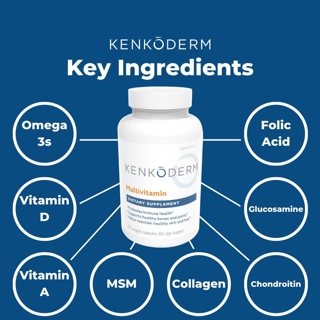 120 Capsules Kenkoderm Multivitamin for Psoriasis & Skin Care with Omega 3, Vitamin D, Collagen, Folic Acid & MSM