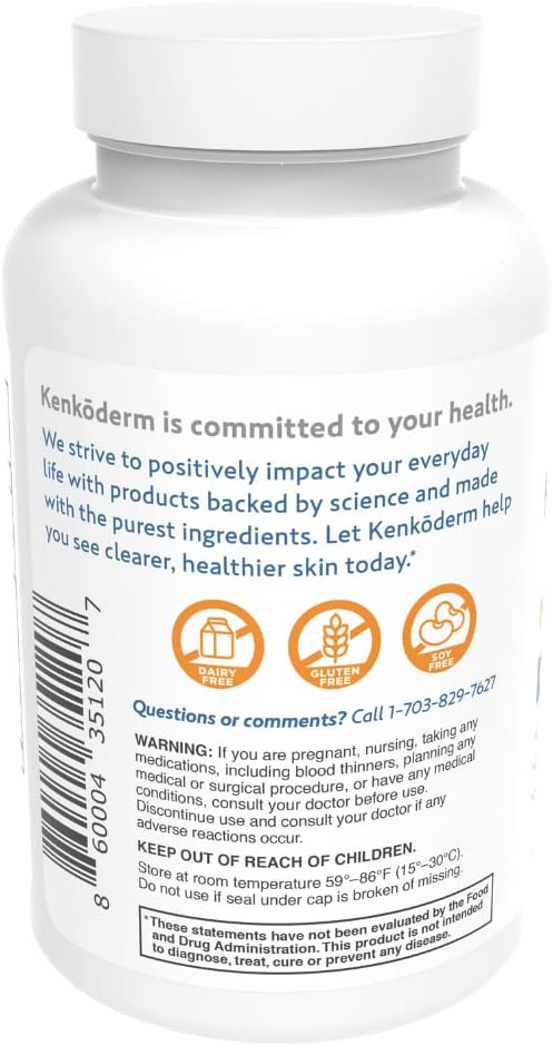 120 Capsules Kenkoderm Multivitamin for Psoriasis & Skin Care with Omega 3, Vitamin D, Collagen, Folic Acid & MSM