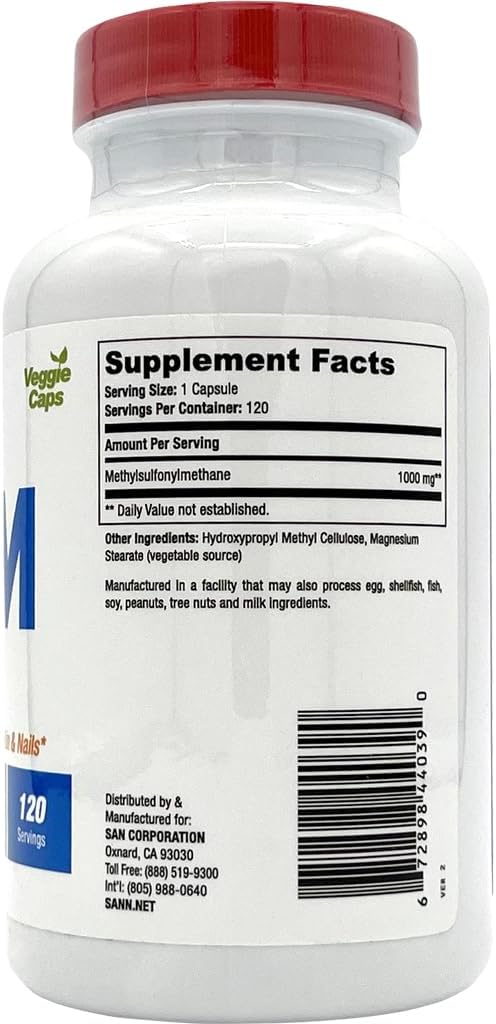 120 Capsules of 1000mg MSM Dietary Supplement by SAN