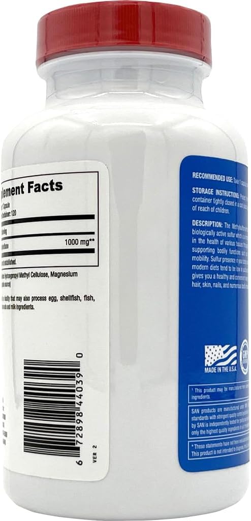 120 Capsules of 1000mg MSM Dietary Supplement by SAN