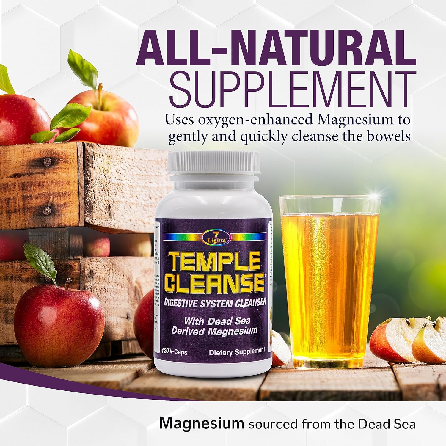 120 Capsules of 7 Lights Temple Cleanse: Magnesium & Oxygen Colon Detox, Relieves Constipation, No Gas or Bloating, Body Cleanse for Men & Women