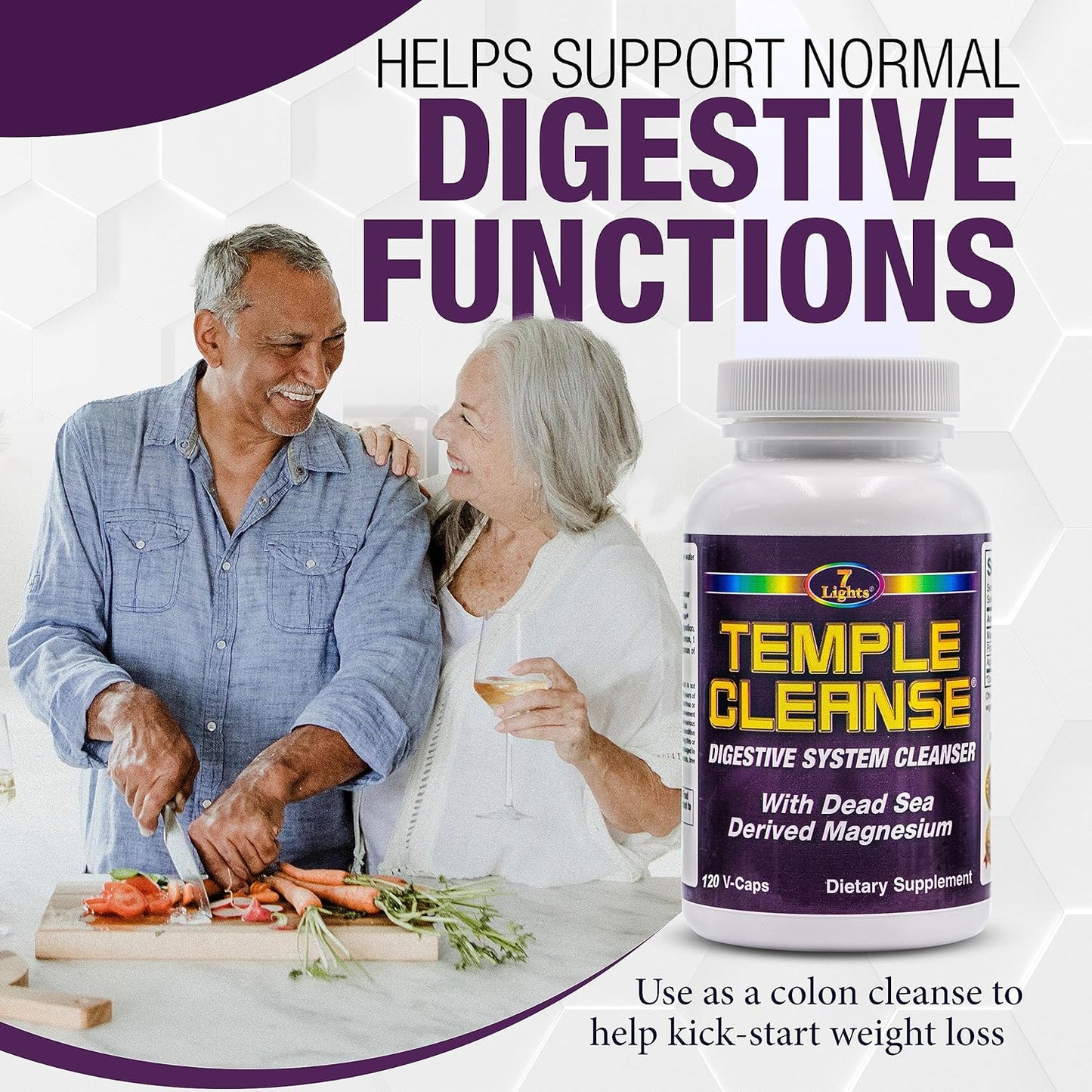 120 Capsules of 7 Lights Temple Cleanse: Magnesium & Oxygen Colon Detox, Relieves Constipation, No Gas or Bloating, Body Cleanse for Men & Women