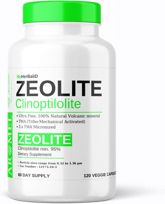 120 Capsules of Aromel Zeolite Powder for Detox with Clinoptilolite 95% - 3X Activated Natural Mineral Dust Under 1 µm