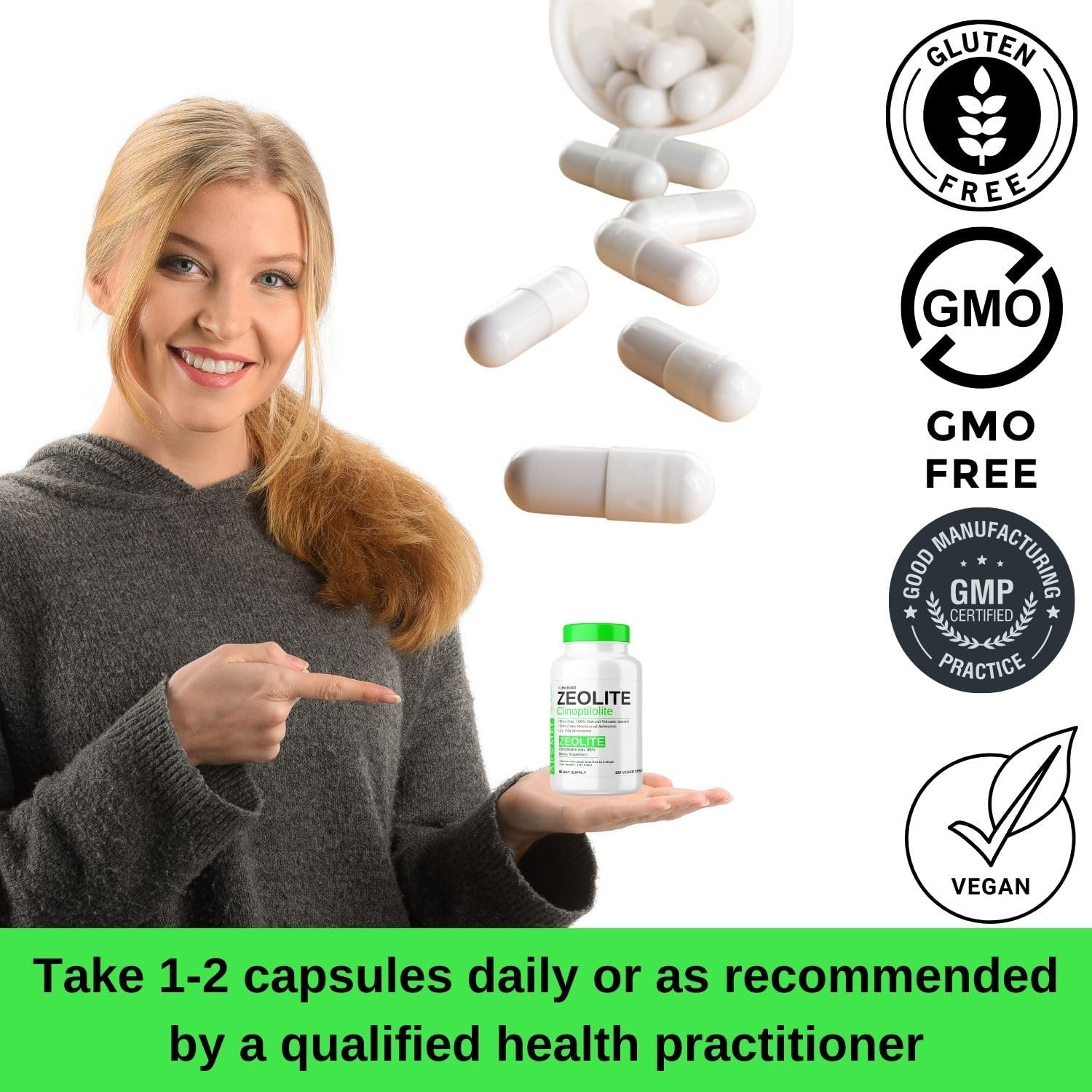 120 Capsules of Aromel Zeolite Powder for Detox with Clinoptilolite 95% - 3X Activated Natural Mineral Dust Under 1 µm