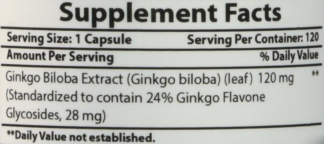 120 Capsules of Best Naturals Ginkgo Biloba Supplement - 120 mg for Cognitive Health
