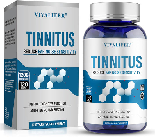 120 Capsules of DQQI Tinnitus Relief Supplement - Supports Hearing & Reduces Ringing - Ear Pain Relief for Tinnitus Symptoms - 60-Day Supply