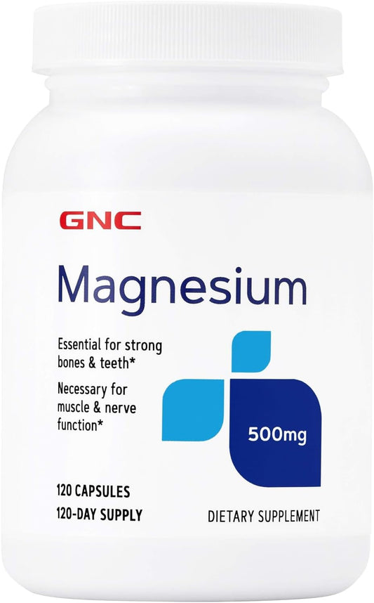 120 Capsules of GNC Magnesium 500mg for Strong Teeth and Bones with Enhanced Calcium Absorption
