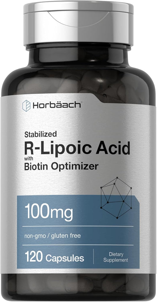 120 Capsules of Horbäach R-Lipoic Acid 100 mg with Biotin Optimizer - Non-GMO and Gluten Free Formula