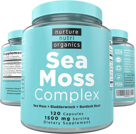 120 Capsules of Ko & Co's Dandy Decor Nurture Nutri Organic Sea Moss Complex - Irish Sea Moss and Bladderwrack Supplement