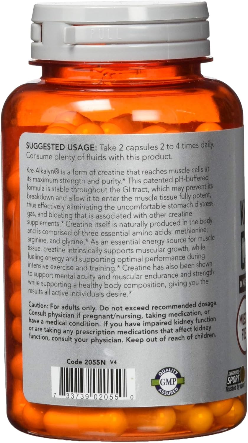 120 Capsules of Now Foods Kre-Alkalyn® Creatine for Improved Workout Performance