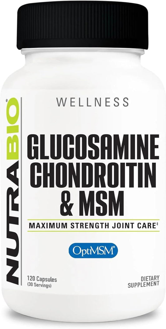 120 Capsules of NutraBio Glucosamine Chondroitin & OptiMSM Supplement for Joint Support