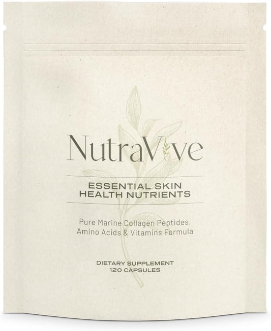 120 Capsules of NutraVive Marine Collagen Peptides for Skin Health & Elasticity - Amino Acids & Vitamins for Firm, Hydrated Skin with Reduced Wrinkles
