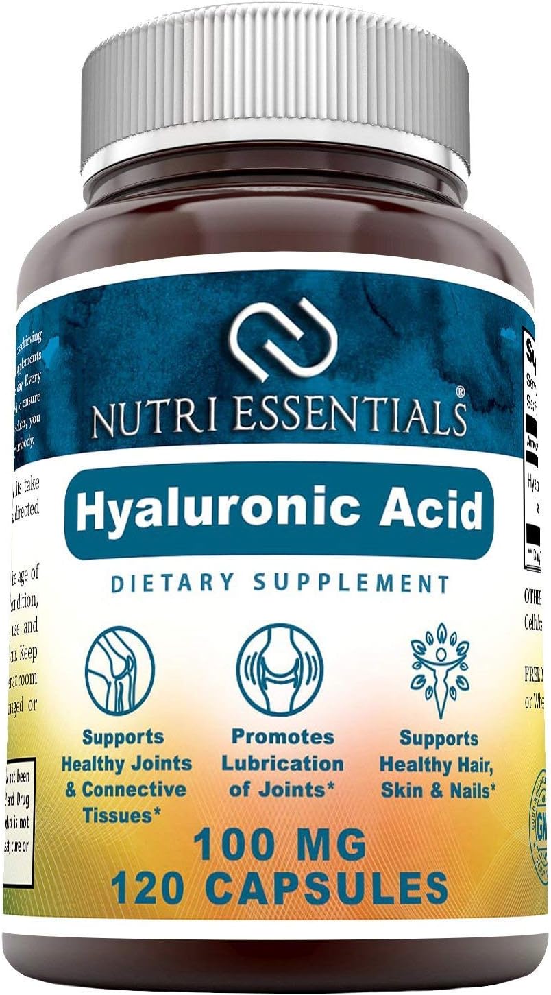 120 Capsules of Nutri Essentials Hyaluronic Acid Dietary Supplement - 100 mg - Non-GMO Formula for Joint Health and Skin Care*