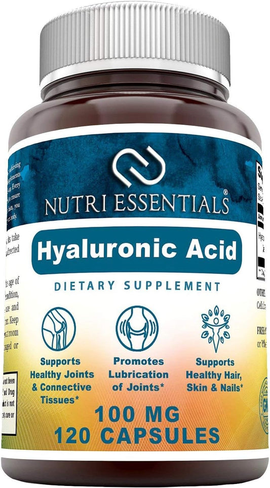 120 Capsules of Nutri Essentials Hyaluronic Acid Dietary Supplement - 100 mg - Non-GMO Formula for Joint Health and Skin Care*