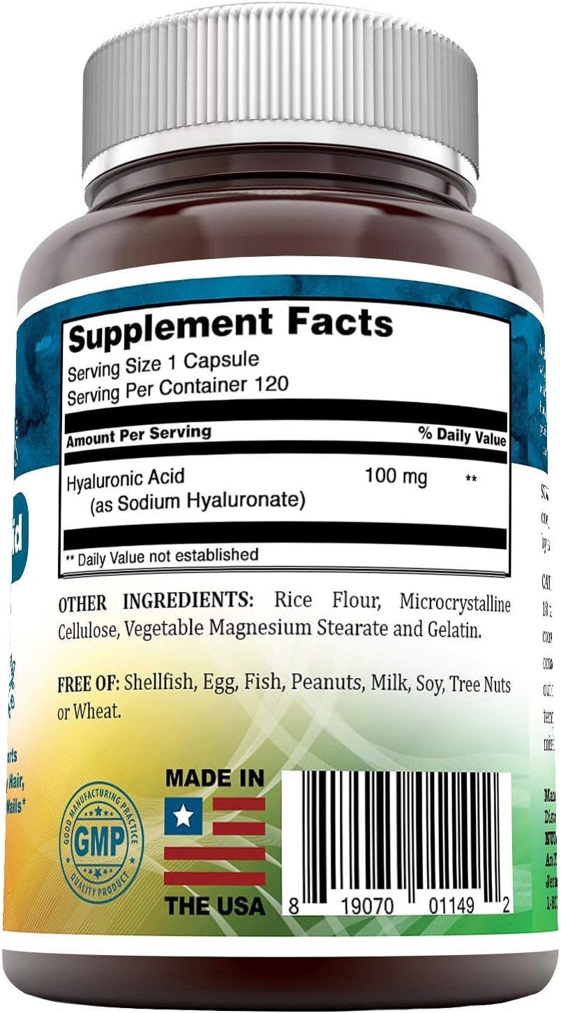 120 Capsules of Nutri Essentials Hyaluronic Acid Dietary Supplement - 100 mg - Non-GMO Formula for Joint Health and Skin Care*