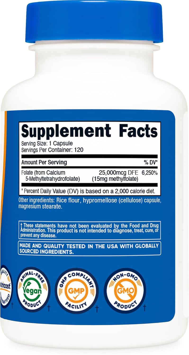 120 Capsules of Nutricost L-Methylfolate 15mg - Vegan, Non-GMO, Gluten Free (5-MTHF)